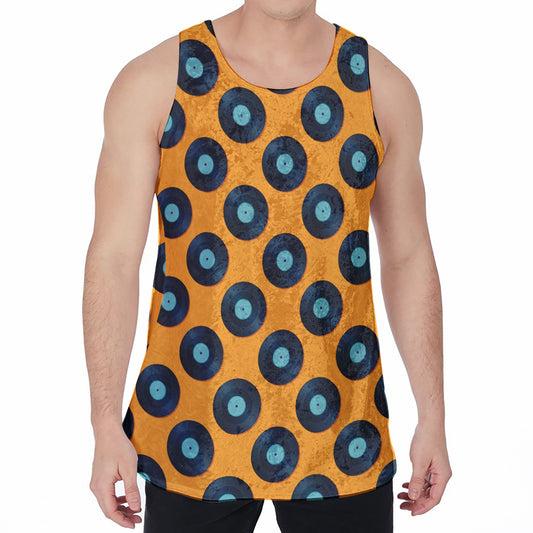 Blue Vinyl Record Pattern Print Men's Velvet Tank Top