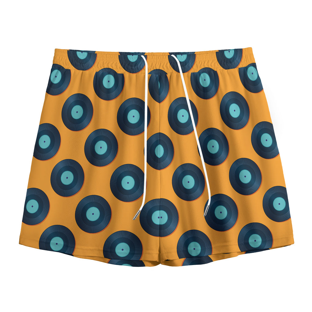 Blue Vinyl Record Pattern Print Mesh Shorts