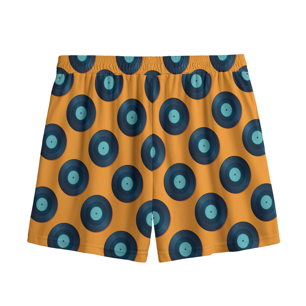 Blue Vinyl Record Pattern Print Mesh Shorts