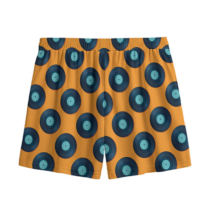 Blue Vinyl Record Pattern Print Mesh Shorts