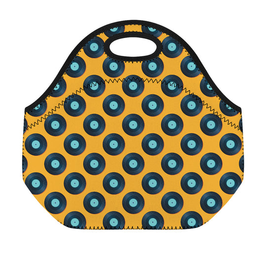 Blue Vinyl Record Pattern Print Neoprene Lunch Bag