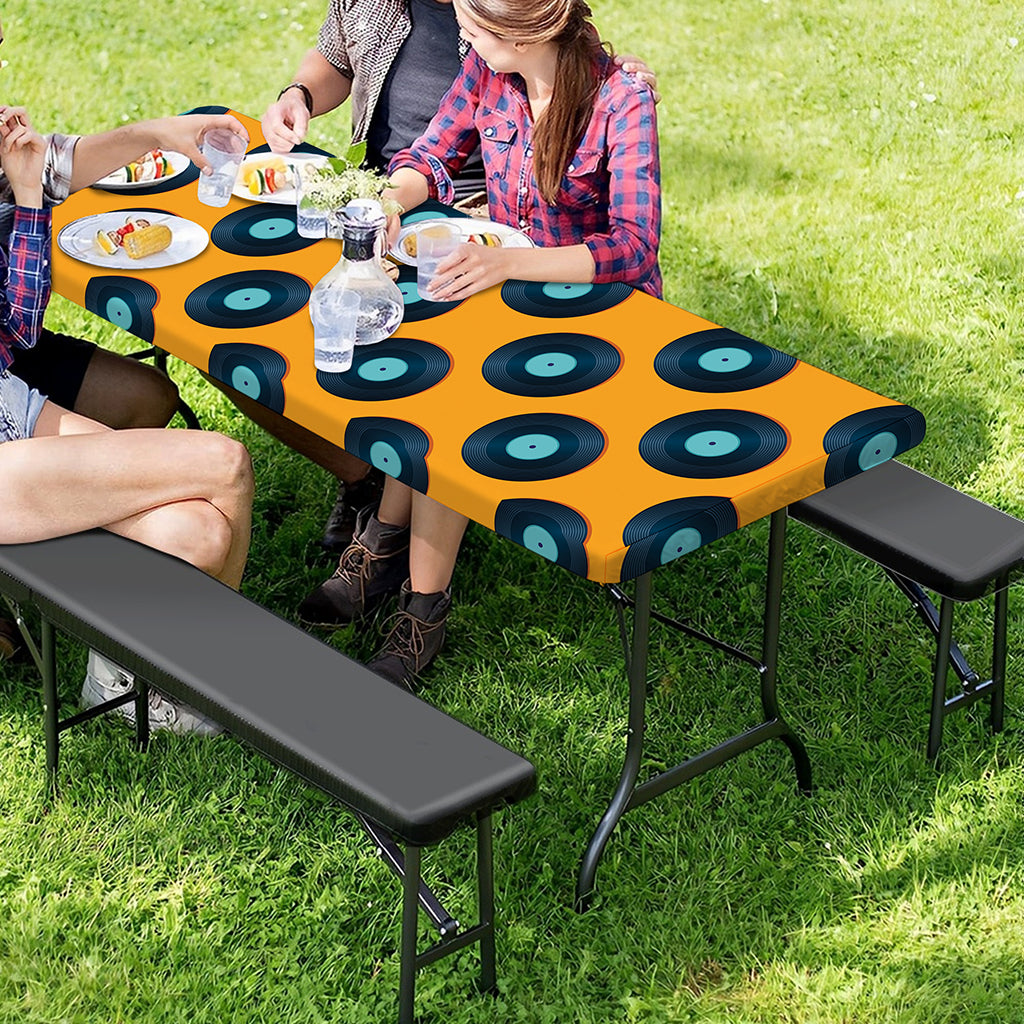 Blue Vinyl Record Pattern Print Picnic Table Cover