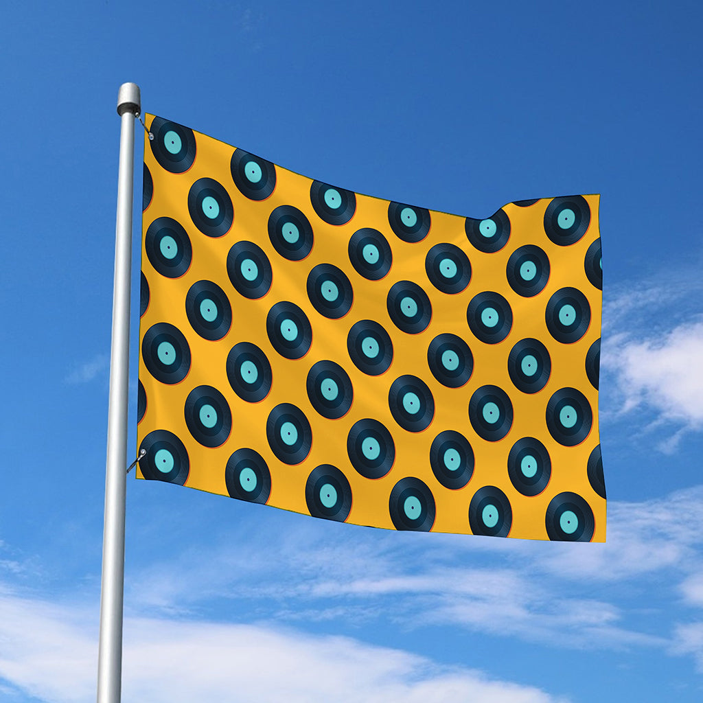 Blue Vinyl Record Pattern Print Polyester Flag