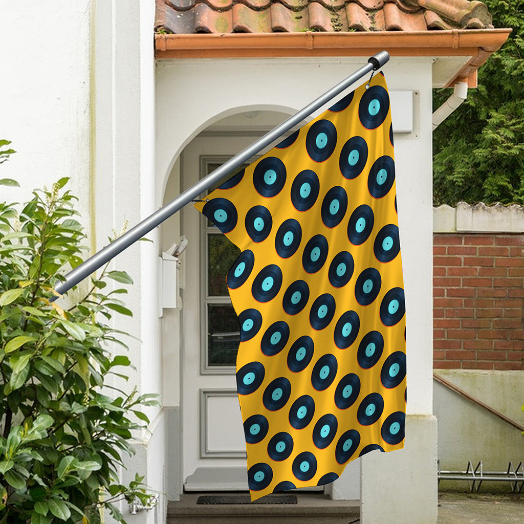 Blue Vinyl Record Pattern Print Polyester Flag