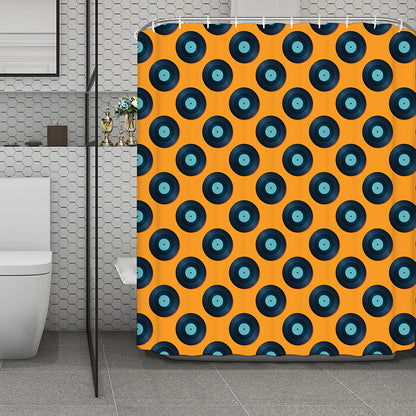 Blue Vinyl Record Pattern Print Polyester Shower Curtain