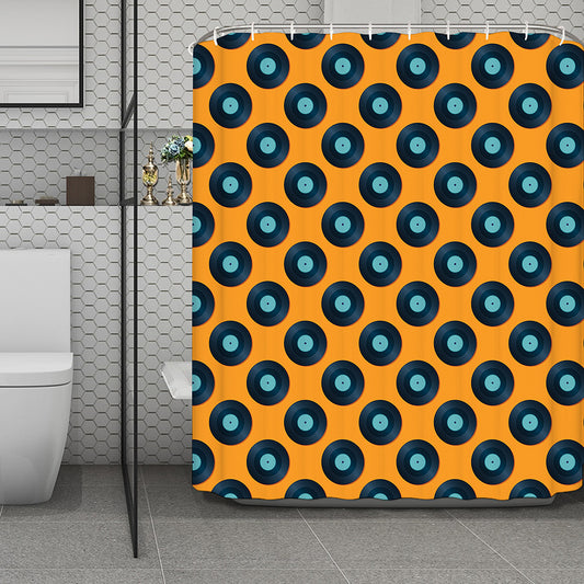 Blue Vinyl Record Pattern Print Polyester Shower Curtain