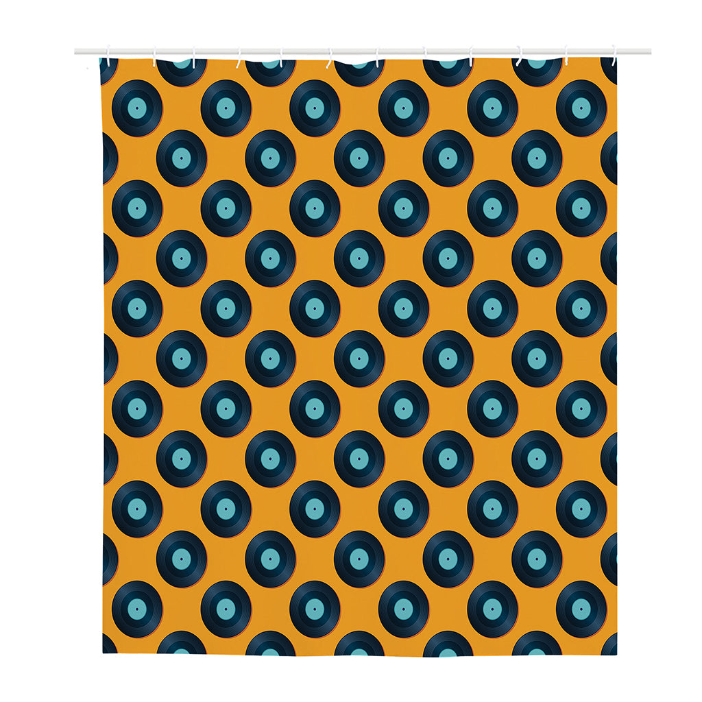 Blue Vinyl Record Pattern Print Polyester Shower Curtain
