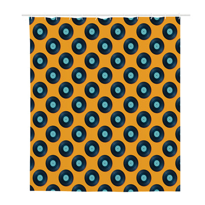 Blue Vinyl Record Pattern Print Polyester Shower Curtain