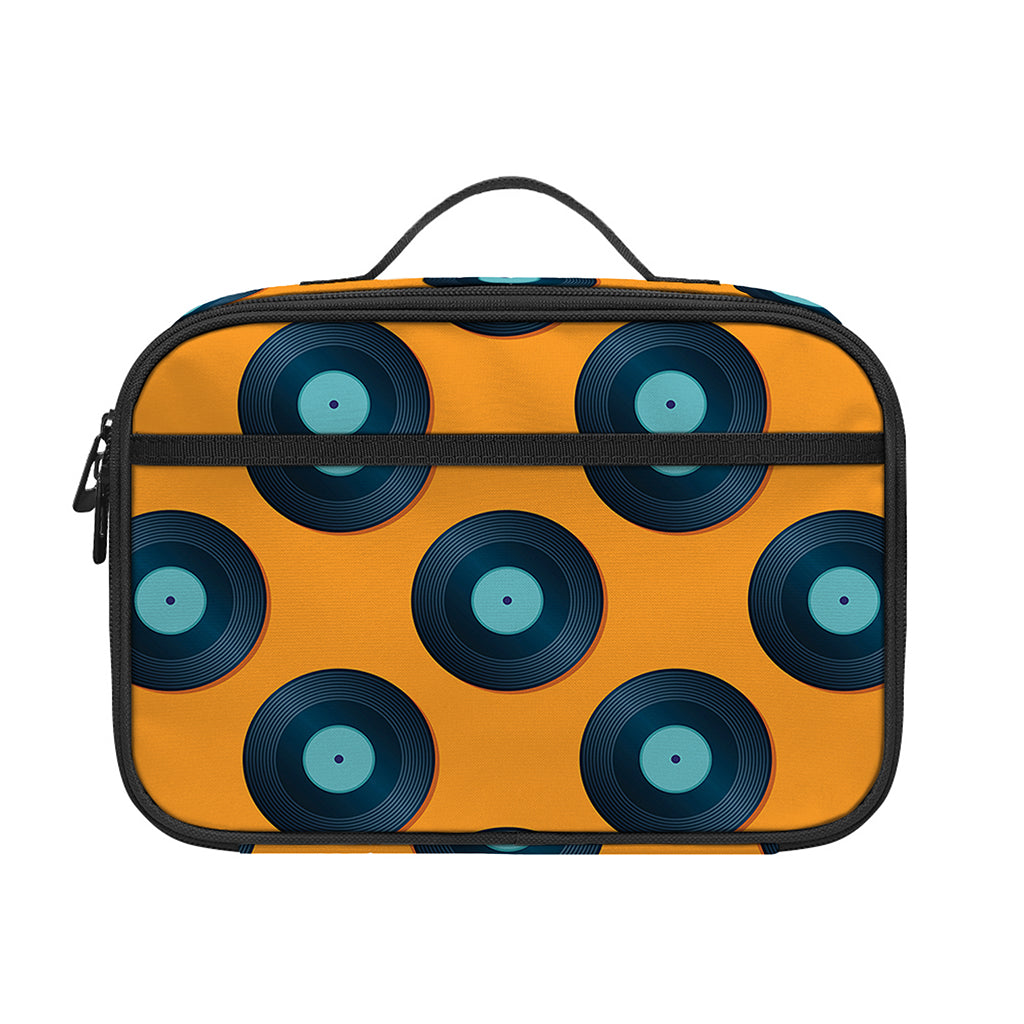 Blue Vinyl Record Pattern Print Portable Lunch Bag