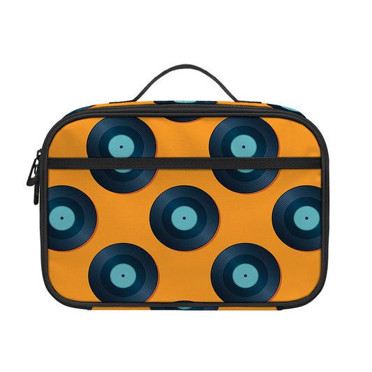 Blue Vinyl Record Pattern Print Portable Lunch Bag