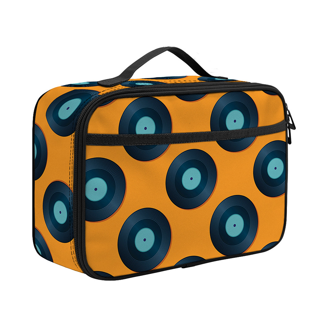 Blue Vinyl Record Pattern Print Portable Lunch Bag