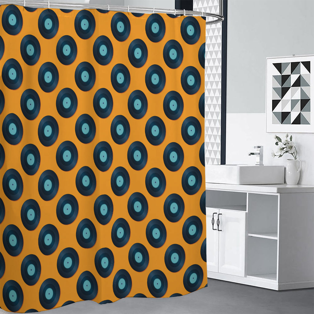 Blue Vinyl Record Pattern Print Premium Shower Curtain