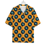 Blue Vinyl Record Pattern Print Rayon Hawaiian Shirt