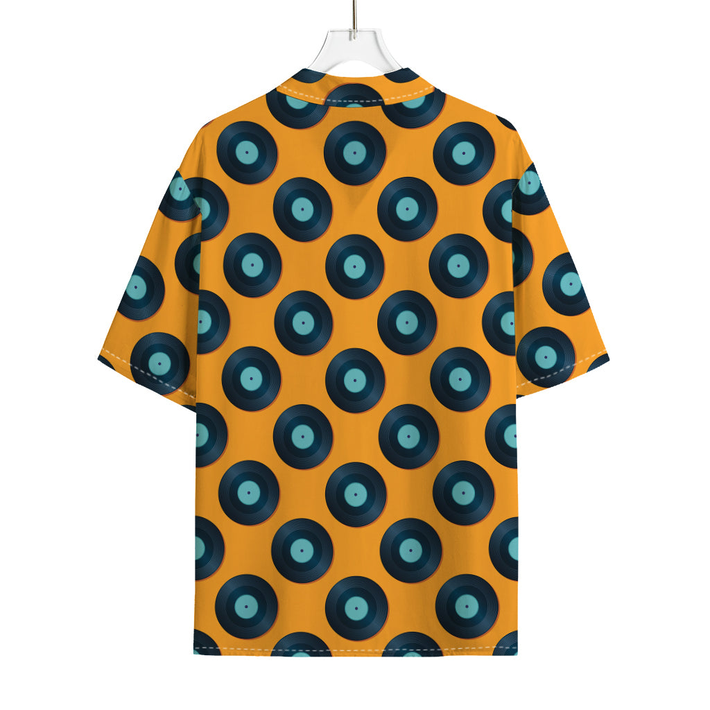 Blue Vinyl Record Pattern Print Rayon Hawaiian Shirt