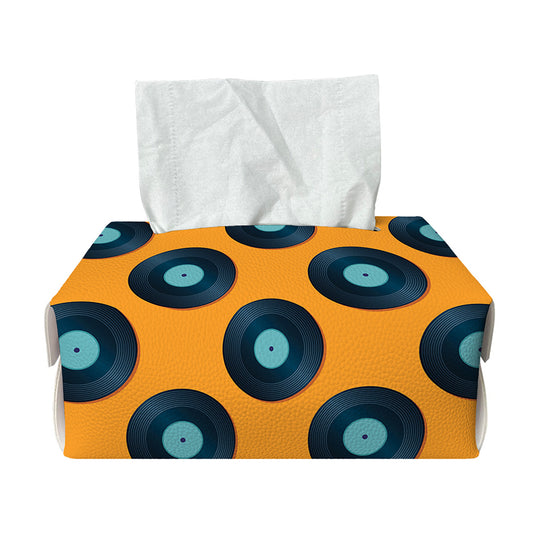 Blue Vinyl Record Pattern Print Rectangle Tissue Box Cover
