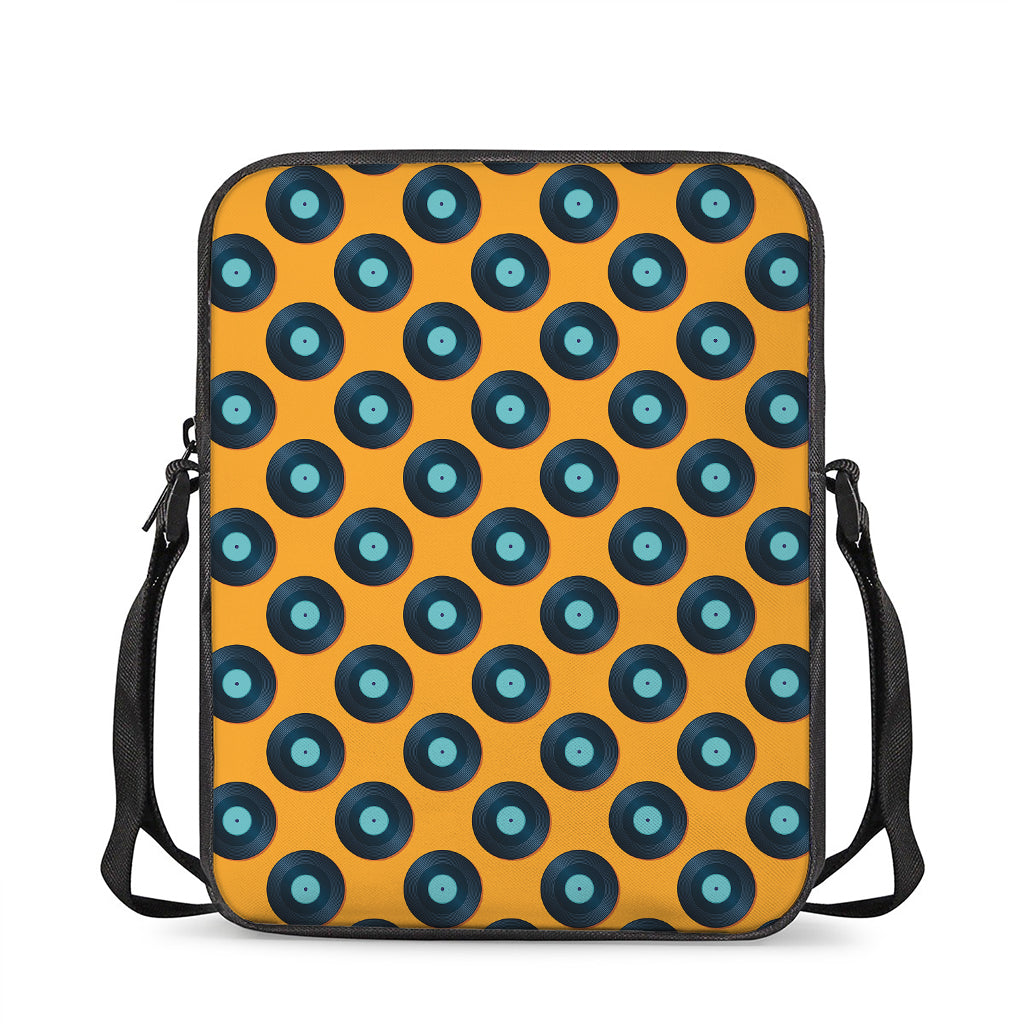 Blue Vinyl Record Pattern Print Rectangular Crossbody Bag