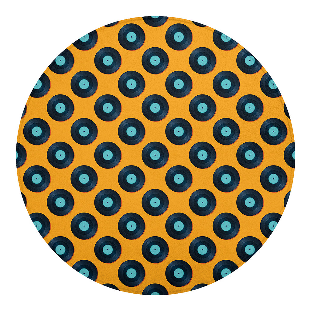 Blue Vinyl Record Pattern Print Round Blanket