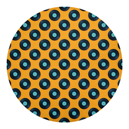 Blue Vinyl Record Pattern Print Round Blanket