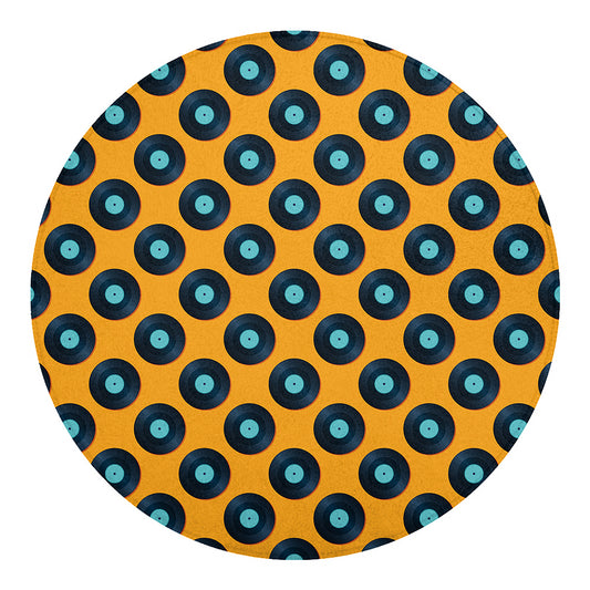 Blue Vinyl Record Pattern Print Round Blanket