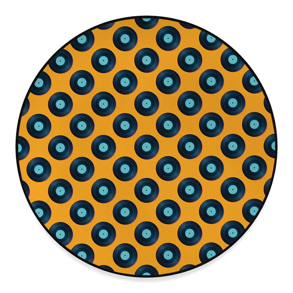 Blue Vinyl Record Pattern Print Round Floor Mat