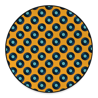 Blue Vinyl Record Pattern Print Round Floor Mat