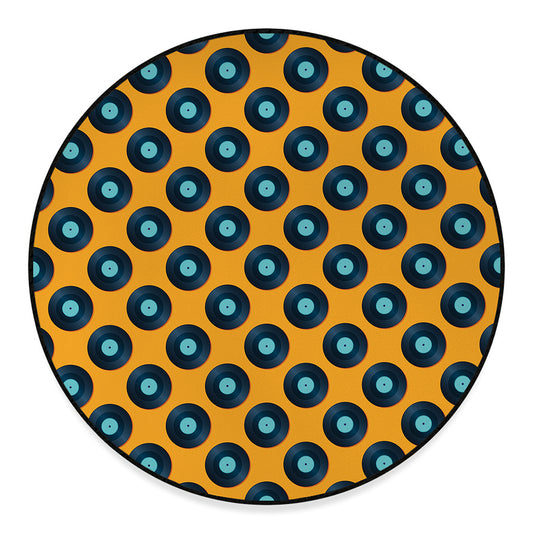 Blue Vinyl Record Pattern Print Round Floor Mat