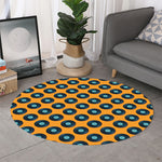 Blue Vinyl Record Pattern Print Round Rug