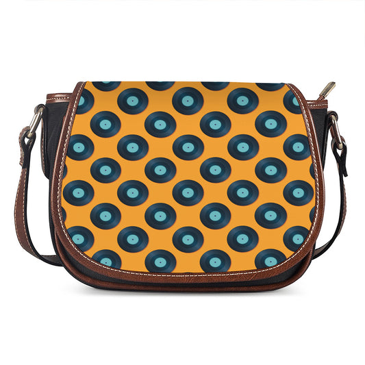 Blue Vinyl Record Pattern Print Saddle Bag