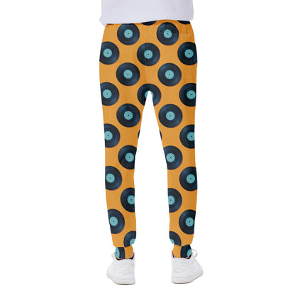 Blue Vinyl Record Pattern Print Scuba Joggers