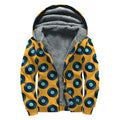 Blue Vinyl Record Pattern Print Sherpa Lined Zip Up Hoodie