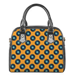 Blue Vinyl Record Pattern Print Shoulder Handbag