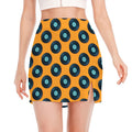 Blue Vinyl Record Pattern Print Side Slit Mini Skirt