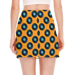 Blue Vinyl Record Pattern Print Side Slit Mini Skirt