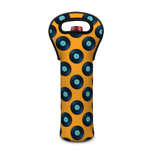Blue Vinyl Record Pattern Print Single Neoprene Wine Tote