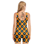 Blue Vinyl Record Pattern Print Sleeveless One Piece Swimsuit