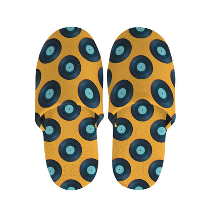Blue Vinyl Record Pattern Print Slippers