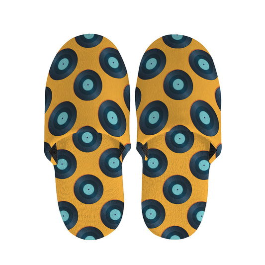 Blue Vinyl Record Pattern Print Slippers