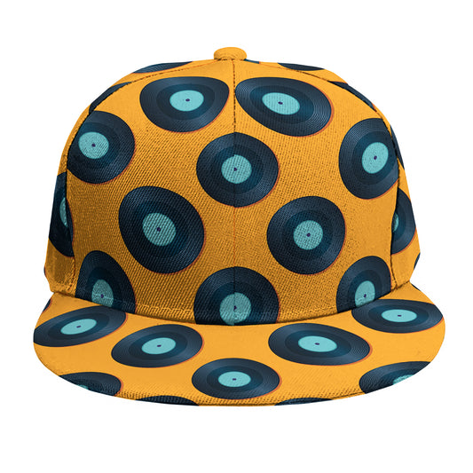 Blue Vinyl Record Pattern Print Snapback Cap