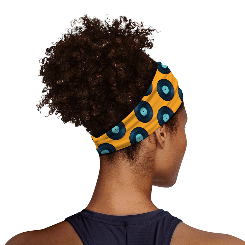 Blue Vinyl Record Pattern Print Sports Headband