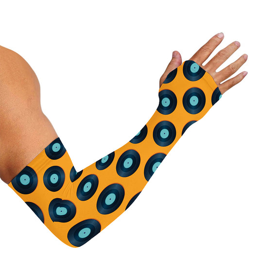 Blue Vinyl Record Pattern Print Sun Protection Arm Sleeves
