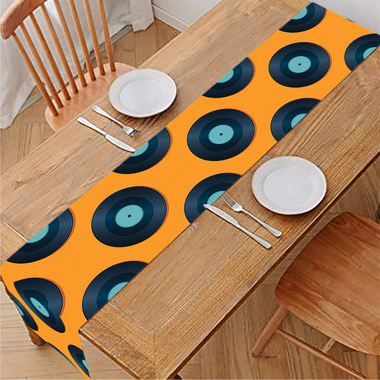 Blue Vinyl Record Pattern Print Table Runner