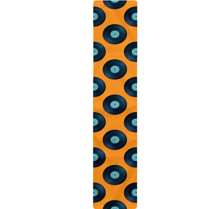 Blue Vinyl Record Pattern Print Table Runner