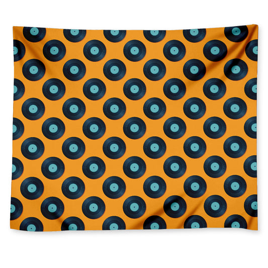Blue Vinyl Record Pattern Print Tapestry