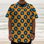Blue Vinyl Record Pattern Print Textured Short Sleeve Shirt