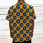 Blue Vinyl Record Pattern Print Textured Short Sleeve Shirt