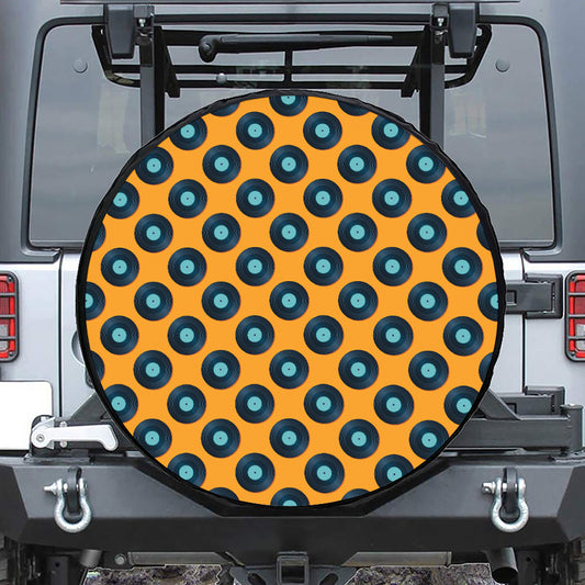 Blue Vinyl Record Pattern Print Tire Cover