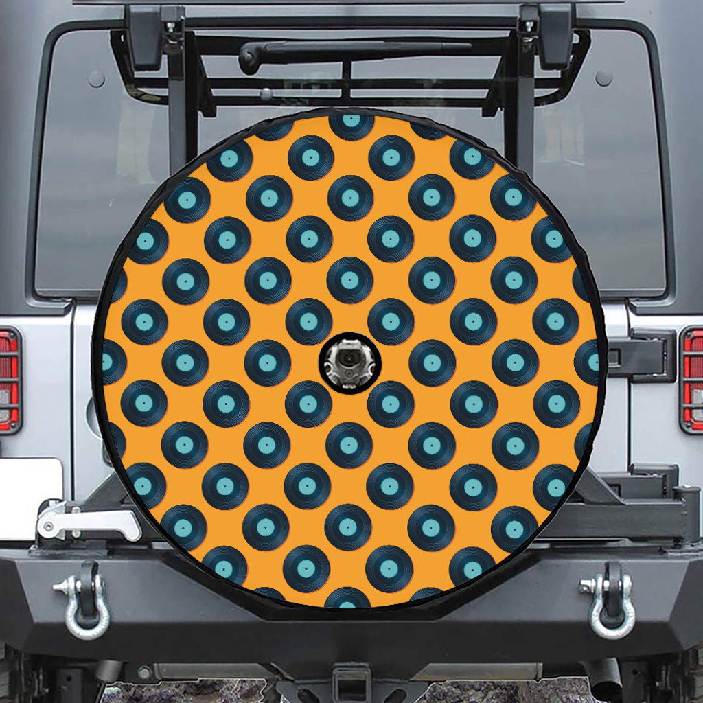 Blue Vinyl Record Pattern Print Tire Cover With Camera Hole