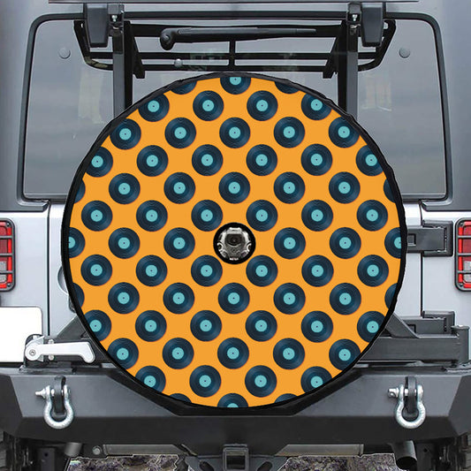 Blue Vinyl Record Pattern Print Tire Cover With Camera Hole