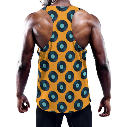 Blue Vinyl Record Pattern Print Training Tank Top