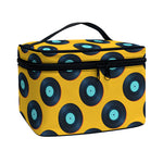 Blue Vinyl Record Pattern Print Travel Makeup Bag